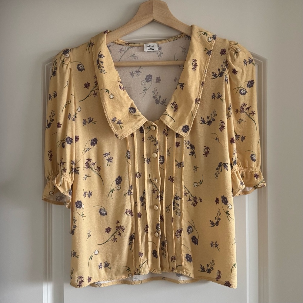 Wilfred Gulliver Blouse in Spring Yellow XS Button Up Collar Floral Top Shirt